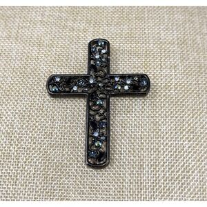 Givenchy Flower Cross Brooch Gunmetal With Black‎ And Blue AB Rhinestone